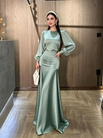 RO993 Vêtements islamiques de luxe pour femmes, robe maxi abaya en satin doux plissé, robe de soirée modeste à manches longues lanternes