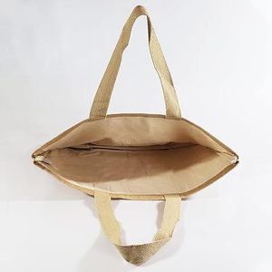 Grandes bolsas de yute de poliéster reutilizables con asas de algodón Forro interior Patrón de logotipo Playa Piscina Compras Totes reciclables - Product Image 2