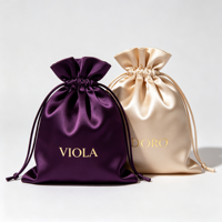 Sac en soie personnalisé avec logo imprimé, sac en satin de luxe, pochette en satin réutilisable avec cordon pour bijoux, perruques et emballages