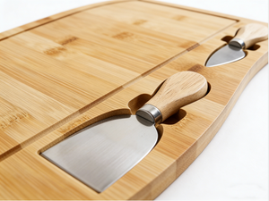 Tabla de Quesos de Bambú Natural, Tabla de Charcutería con 2 Cuchillos, Bandeja para Servir, Tabla de Cortar para Cocina, Fiestas, Bodas, Regalo - Product Image 5