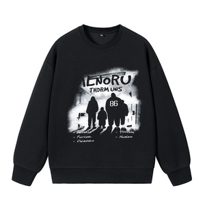 Felpa Casual in cotone pesante da uomo con girocollo a maniche lunghe nuovo stile Pullover <span class=keywords><strong>senza</strong></span> <span class=keywords><strong>cappuccio</strong></span> nero stampa con etichetta di moda - Product Image 2