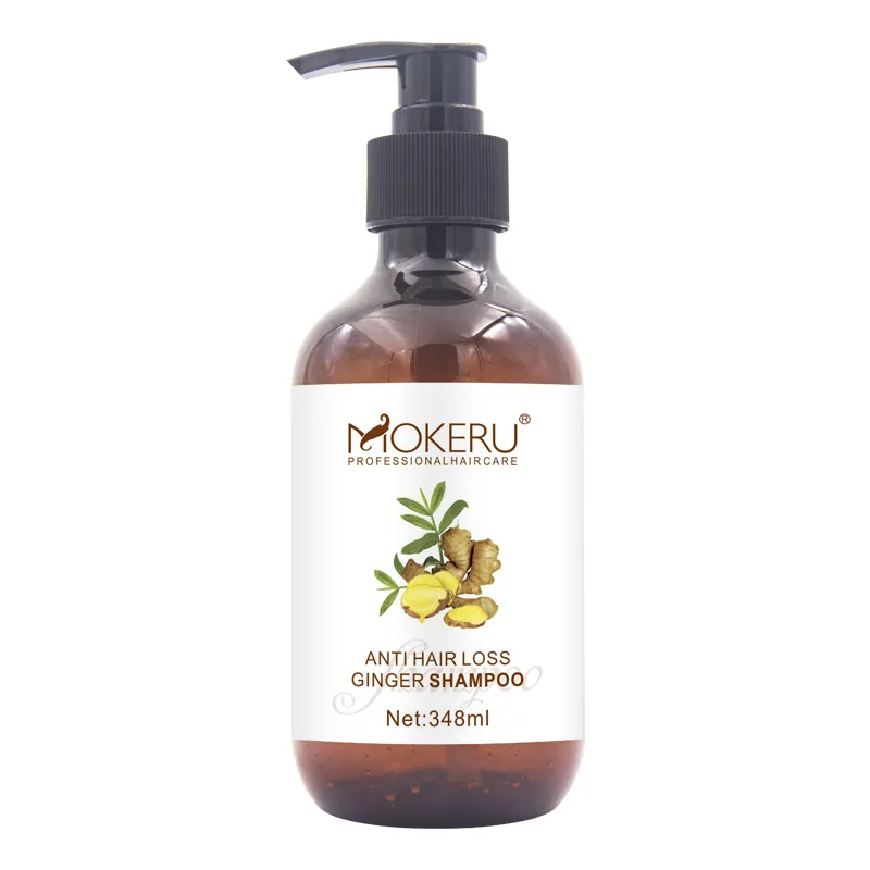 Mokeru shampoo de extrato de gengibre, shampoo com ácido para perda de cabelos e coceiras, limpeza profunda e rótulo privado de 200ml/300ml/500ml