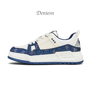 Chaussures à plateforme imprimées en jean pour hommes, chaussures décontractées vintage bleues et marron à semelles épaisses et talons hauts, chaussures polyvalentes et tendance - Product Image 5