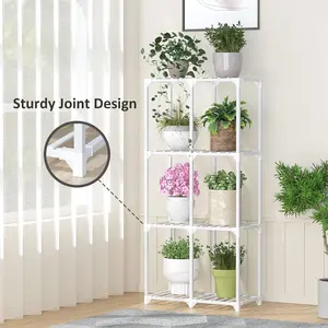 Suporte de plantas DIY para interior, prateleira de bambu para plantas, suporte de canto para plantas, suporte em camadas para escadas e flores, suporte para plantas de janelas, branco