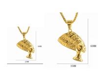 Collier en acier inoxydable plaqué or 18k avec pendentif reine égyptienne néfertiti cléopatra