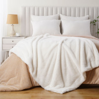 Jeté en fausse fourrure ultra doux et confortable de couleur crème, en peluche épaisse et moelleuse, écologique, en sherpa pour canapé, fauteuil, chambre à coucher