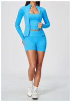Ensemble de yoga sans couture couleur unie – Débardeur dos en I et short moulant – Ensemble d'entraînement trois pièces anti-humidité