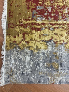 Alfombra abstracta de seda de lana hecha a mano india, alfombra multicolor moderna de lujo para sala de estar, dormitorio, Coche - Product Image 2