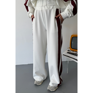 Ensemble de survêtement blanc coupe-vent et respirant pour homme avec des rayures noires épaisses imprimées, vêtements de sport pour le jogging, hiver, taille XL - Product Image 3