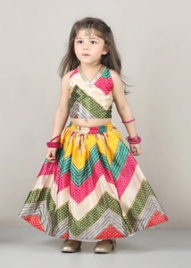 Traditional Indian Kids Lehenga <strong>Choli</strong> Set With Geometric Patchwork Design In Multicolor Satin Fabric For Party Wear - Product Image 5
