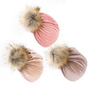 NEW Baby Winter Velvet Hat Girls autunno turbanti Baby turbanti con Faux Fur Photography puntelli Infant Beanie accessori per capelli per bambini - Product Image 4