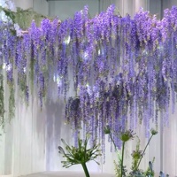 Bunga Wisteria Palsu Cabang Panjang Besar Teknik Flocking Sutra Dekorasi Gantung Dalam/Luar Ruangan