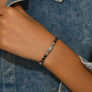 Pulsera con cuentas tejidas geométricas Vintage-Pulsera de piedra natural ajustable para hombres y mujeres, joyería unisex de estilo bohemio - Product Image 2