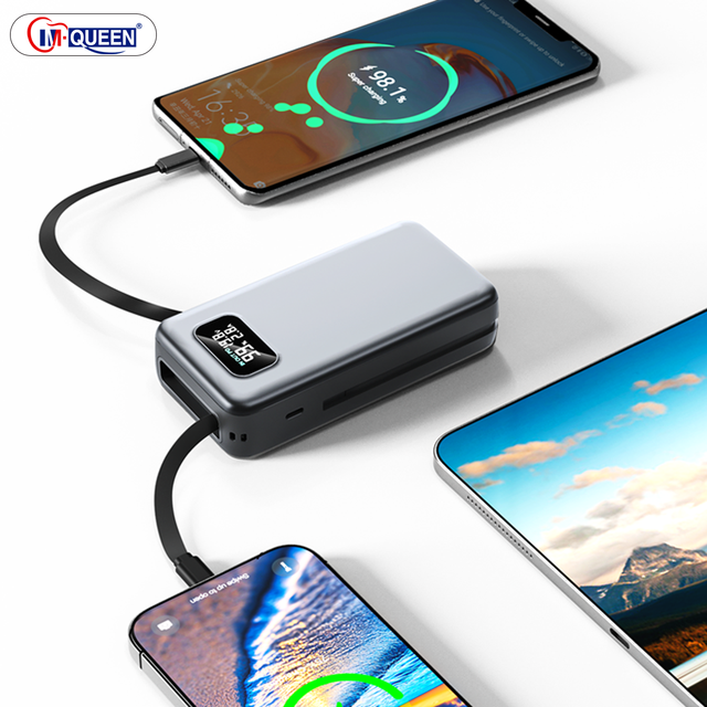 Wholesale High Capacity 20000mAh 65W PD Portable Battery Power Bank with Built in USB C Cable Mobile Phone Accessories