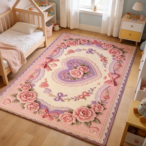Schattig meisjeskamerkleed Luxe zacht fluwelen prinsessenkleed met roze strik Rozenbloemen woonkamer decoratief tapijt - Product Image 2