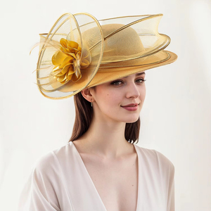 Iglesia verano sombrero para el Sol vestido de novia sombrero de novia gorra Floral mujeres ala ancha Organza flor playa protección solar sombreros de paja - Product Image 6