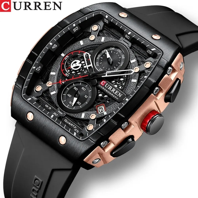 CURREN 8442 Fashion Tonneau Sports Watches New Large Dial Unique Hollow Design Auto Date Quartz Wristwatches for Men Relojes
