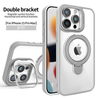 Étui de téléphone de luxe premium à double support magnétique transparent en acrylique + TPU antichoc 17/16/15 Pro Max avec protection d'appareil photo sans fil