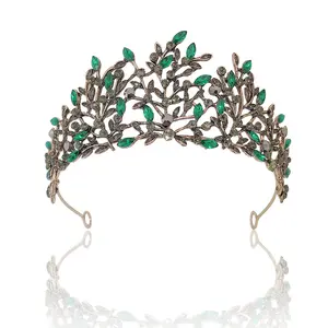 Baroque Retro Forest Tiaras Para Noivas 15cm Leaf Wedding Tiara Bridal Crowns For Queen Crystal Alloy Crown Embellishments T