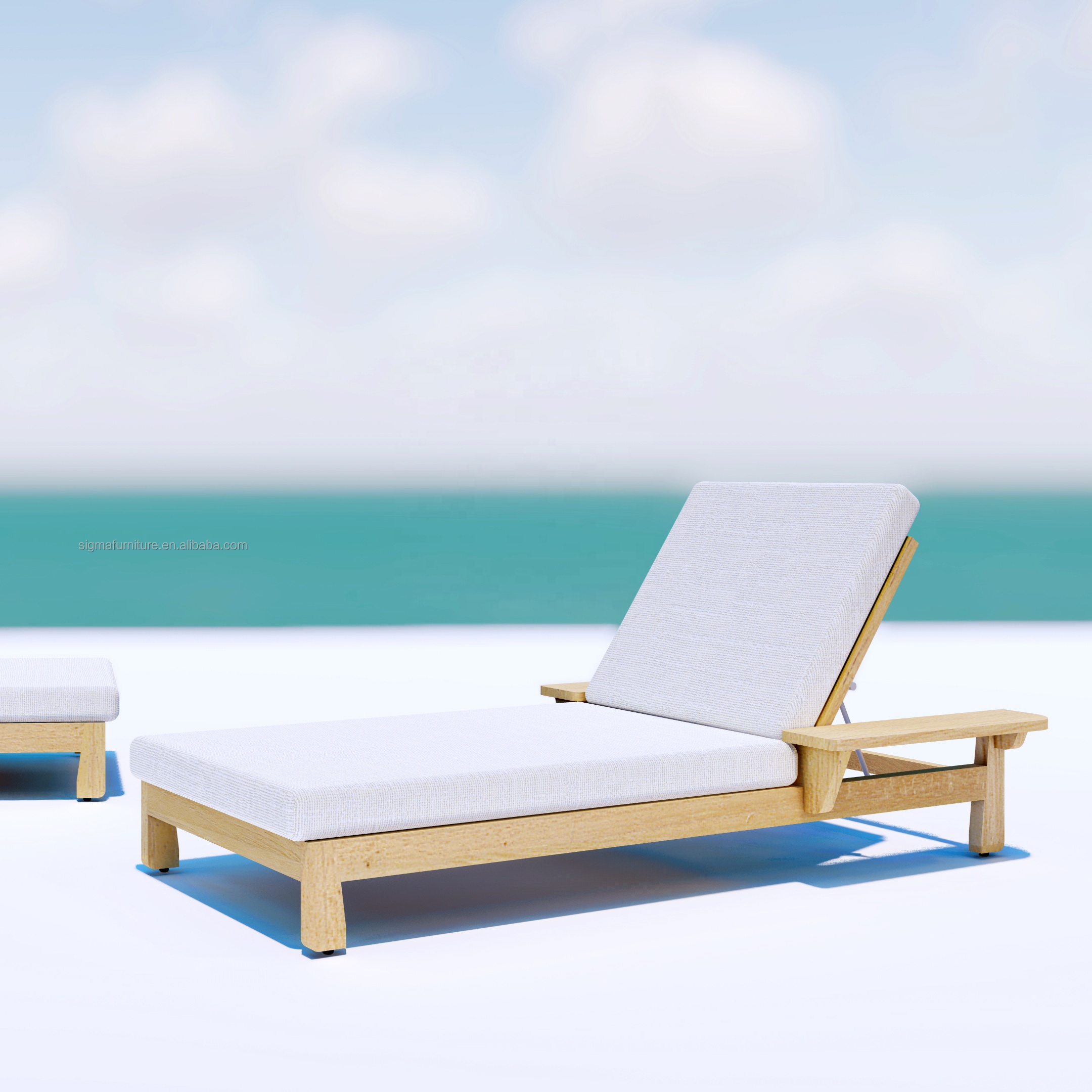 New Arrival SIGMA Outdoor Furniture Professional Supplier Teak Lounger with Armrest Swimming Pool Chaise