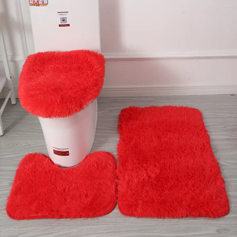 High Quality Soft Modern Non-slip Bottom Different Color Toilet Bath Floor Mat Rug 3 Pieces Bathroom Carpet Set