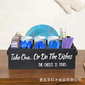 Cross-border wooden tableware <b>storage</b> and sorting <b>box</b> for <b>kitchen</b> and household tableware <b>storage</b> with handles, restaurant bar - Product Image 2