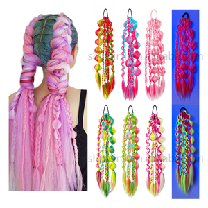 Vente en gros 24 pouces synthétique Ombre Couleur Jumbo Bubble Twist Extensions <span class=keywords><strong>de</strong></span> cheveux tressés Queues <span class=keywords><strong>de</strong></span> <span class=keywords><strong>cheval</strong></span> <span class=keywords><strong>Postiche</strong></span> <span class=keywords><strong>avec</strong></span> bande <span class=keywords><strong>élastique</strong></span> - Product Image 5