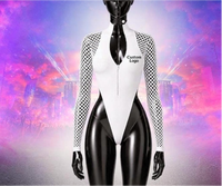 Rave-outfit glanzende metallic high neck zip monokini bodysuit lange mesh mouw J'Ouvert carnaval maandag outfit groothandel aangepaste logo