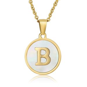 Colgante de letra de concha <span class=keywords><strong>real</strong></span> REDONDA DE LA A LA Z a la moda, collar con colgante inicial de moneda redonda de acero inoxidable chapado en oro <span class=keywords><strong>Real</strong></span> de 18 quilates - Product Image 2