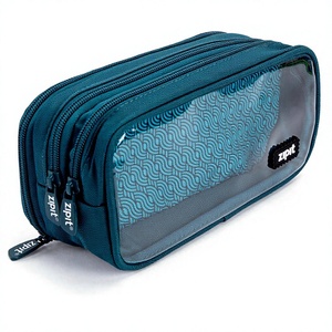 Trousse à crayons en tissu demi-teinte, 3 compartiments, pochette esthétique à fermeture éclair, vert sarcelle, 7,8x2,7x3,9 pouces - Product Image 1