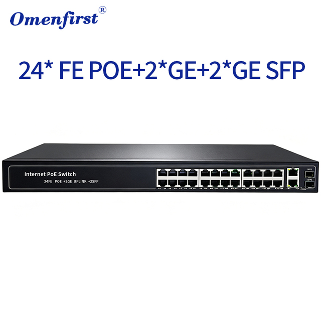 24 Port Ethernet Switch PoE 2 Gigabit Uplink 2 SFP Slot 1000Mbps Fiber Optic Switch 360W for Security IP Camera Hub Bulk