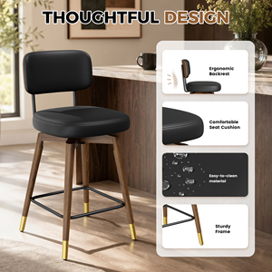 Luxury Modern Ergonomic Bar Counter <b>Stools</b> Thick <b>Cushion</b> PU Solid Wood Footrest Outdoor for Hospitality & Commercial Venues - Product Image 3