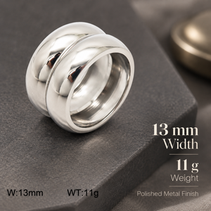 New Arrival Minimalist Luxury Wide Statement <b>Ring</b> <b>Stainless</b> <b>Steel</b> Double‑Layer Smooth Dome Band <b>For</b> <b>Women</b> Office & Banquet - Product Image 3