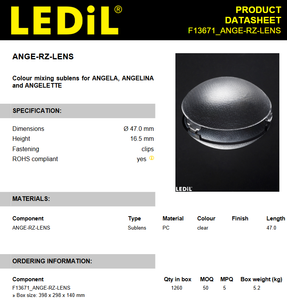 Lentilles et assemblages LED Ledils F13671_ANGE-RZ-LEN en PMMA, lentille ronde 47 mm x 16,5 mm transparente à clipser pour éclairage LED - Product Image 3