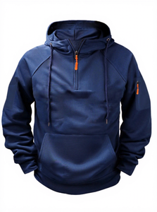 Sweat-shirt à capuche gris pour homme, col zippé, manches raglan, en molleton bouclette, coupe ajustée, respirant, décontracté, pour l'automne 2027 - Product Image 5