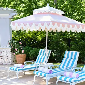 Vintage-Garten-Sonnenregenschirm Outdoor-Pool Sonnenschutz Garten-Sonnenschirm groß 8,5 Fuß 2-Stufen Patio-Strand-Schirm mit Tasseln
