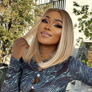 Blonde Short Cheap Ladies Blunt Cut <strong>Wig</strong> Straight Bob Glueless Synthetic <strong>Hair</strong> Women's <strong>Costume</strong> <strong>Wigs</strong> for Daily Cosplay Party Use - Product Image 2