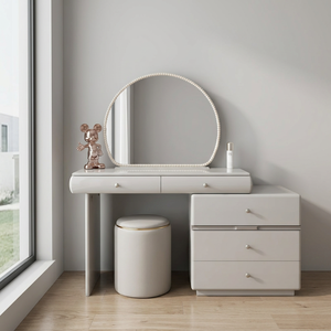 Modern Makeup <b>Vanity</b> <b>Table</b> with Oval <b>Mirror</b> and Storage Drawers for Bedroom Furniture - Product Image 4