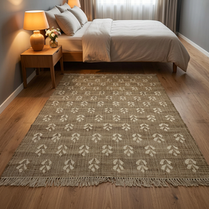 Bohemian Jute Area Rug Abstract Pattern Rectangle Non-Slip Flat Weave Low Pile Eco-Friendly Prayer Bedroom Floor <b>Mat</b> Natural - Product Image 3