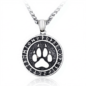 Collier pendentif en acier inoxydable 316l, rune viking, empreinte de patte de loup, amulette ronde, mode vintage, bijoux hypoallergéniques, unisexe - Product Image 2