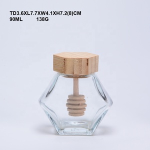 Pot à <span class=keywords><strong>miel</strong></span> hexagonal vide en verre <span class=keywords><strong>de</strong></span> haute qualité avec couvercle en bambou - Product Image 4