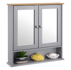 Modern Wooden Wall Mounted <b>Slim</b> Storage Bathroom <b>Cabinets</b> with Mirror for -Apartment and Hotel Use - Product Image 1