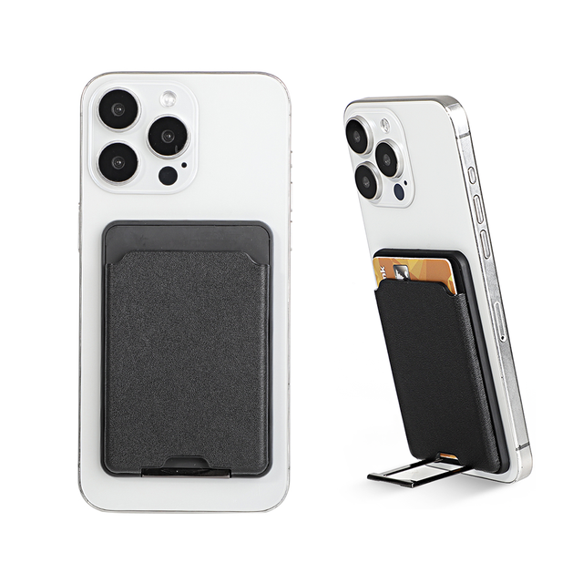 Wholesale Magnetic Pu Leather Mobile Phone Credit Card Holder Cusotom logo Innovative Foldable Stand Phone Wallet for magsafe