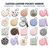Miroir cosmétique portable double face en cuir PU, mini miroir de maquillage avec porte-clés et dragonne, logo personnalisé, OEM ODM, vente en gros