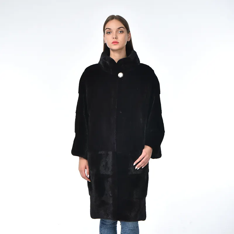 Yeni varış moda zarif rahat hakiki doğal vizon uzun gerçek kürk ceket kadınlar için