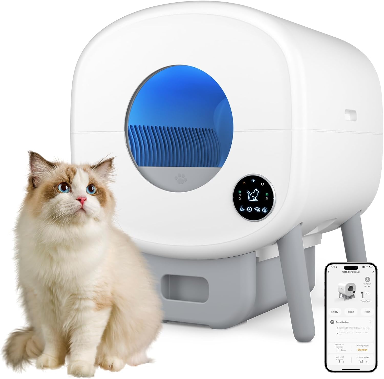OEM/ODM, умный ящик для кошачьего туалета с открытым верхом, самоочищающийся, низкий уровень шума, датчик безопасности для нескольких кошек, легко очищающий тофу