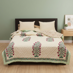 Colcha Tradicional de Jaipur con Estampado a Mano, Cubrecama, Tamaño Queen, Relleno de Algodón, Lavable, para Uso Hotelero - Product Image 2