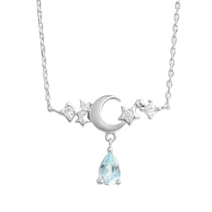 Gemnel Fine Jewelry Aquamarine Pendant 925 Silver <strong>Moon</strong> Trendy Dangle Star Multi Color <strong>Necklace</strong> - Product Image 6