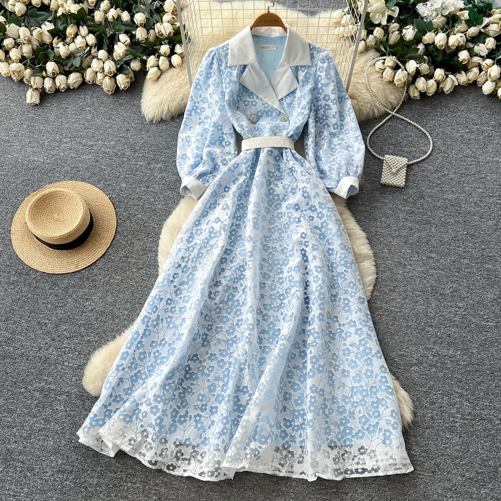 Long Sleeve Korean Floral Dress 2023 Beach Floral Chiffon Midi Dress Women  Luxury Elegant Spring