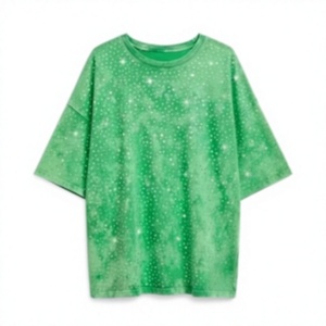 Camiseta Verde Oversize de Manga Corta con Diseño de Puntos, Cuello Redondo, Informal, Tejida y Transpirable para Hombre - Product Image 1